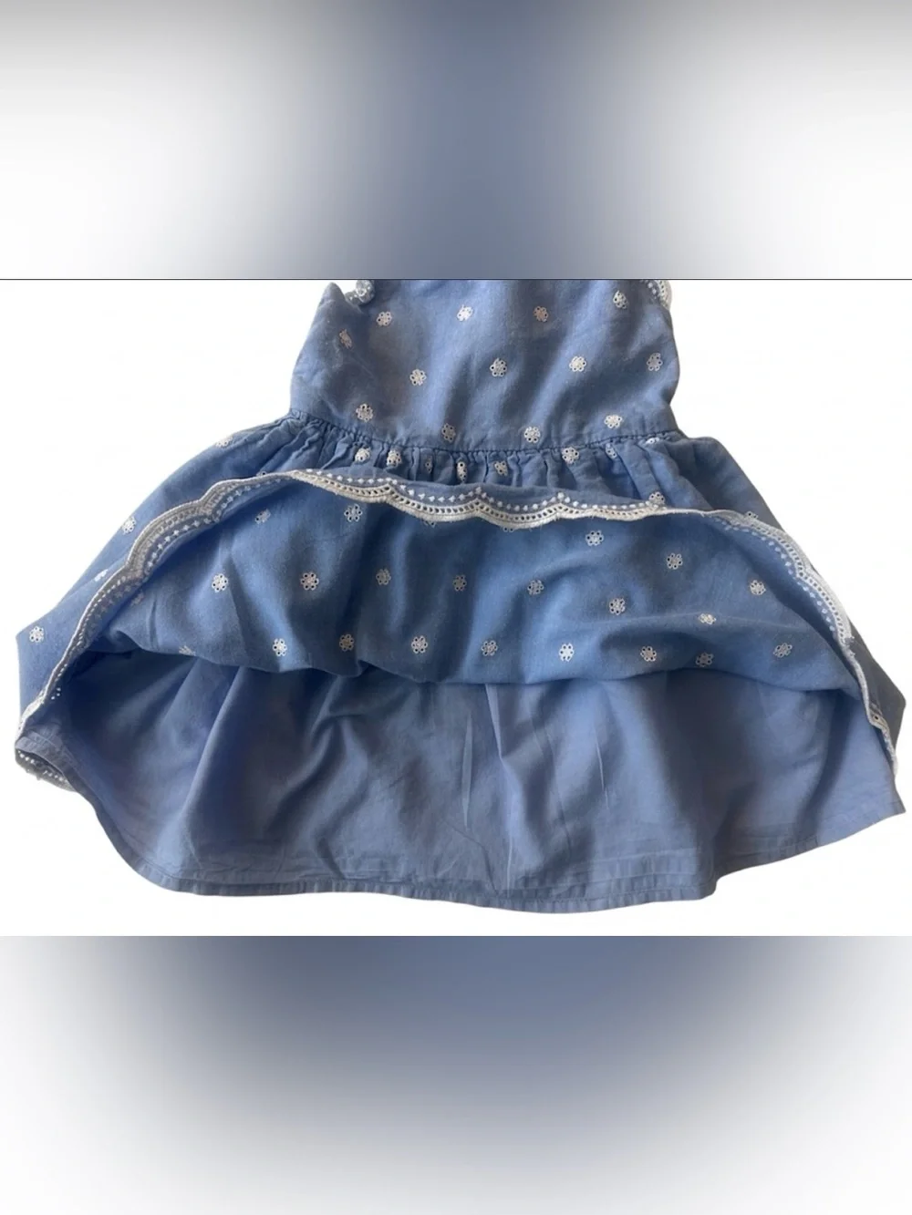 Cat & Jack girl’s Light Blue Embroidered Ruffle Strap Dress. Size 3T.